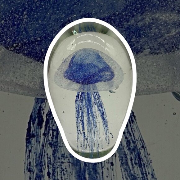 Art Glass Mouth Blown Sapphire Jellyfish Handmade 6"High Paperweight Collectible - Picture 3 of 16